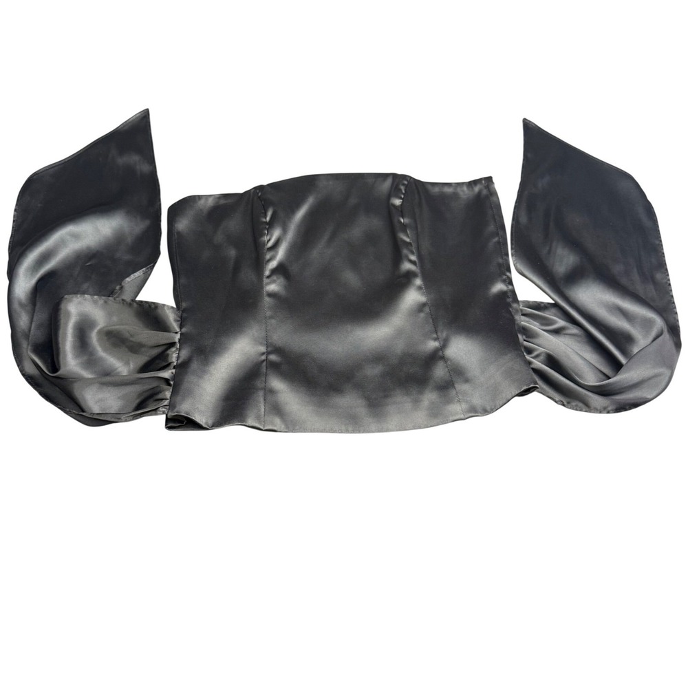 White House Black Market Black Satin Strapless Corset Tie Top XS Romantic Formal